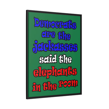 donkeys and elephants - framed canvas art (dark green)