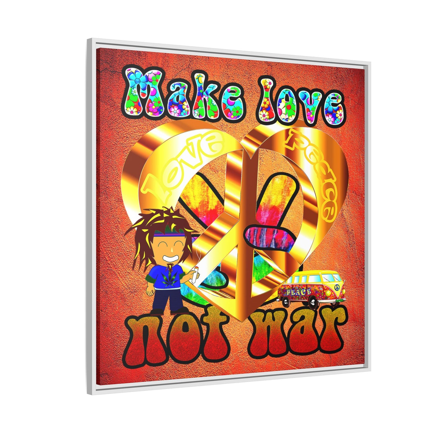 love peace - framed canvas art (burnt orange)