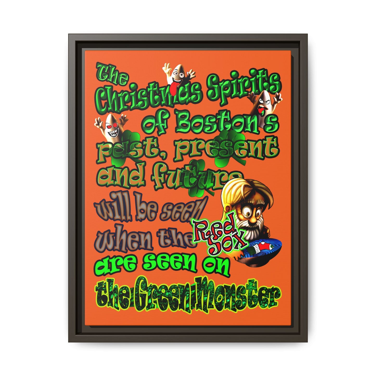 christmas spirits of boston - framed canvas art (orange)