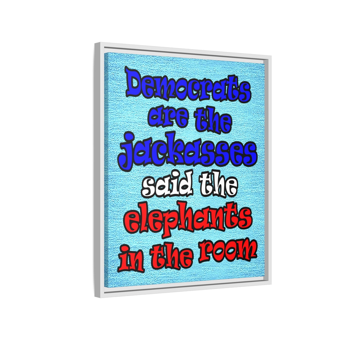 donkeys and elephants - framed canvas art (faded blue)