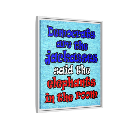 donkeys and elephants - framed canvas art (faded blue)