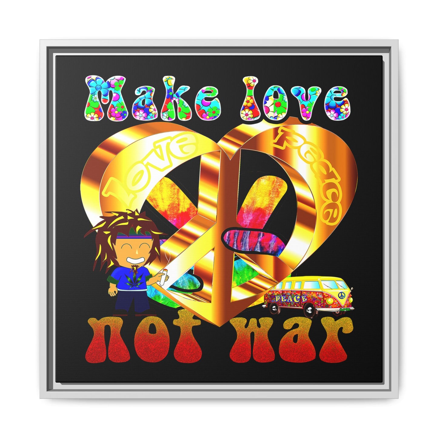 love peace - framed canvas art (black)