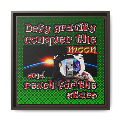 defy conquer reach - framed canvas art (logo green)