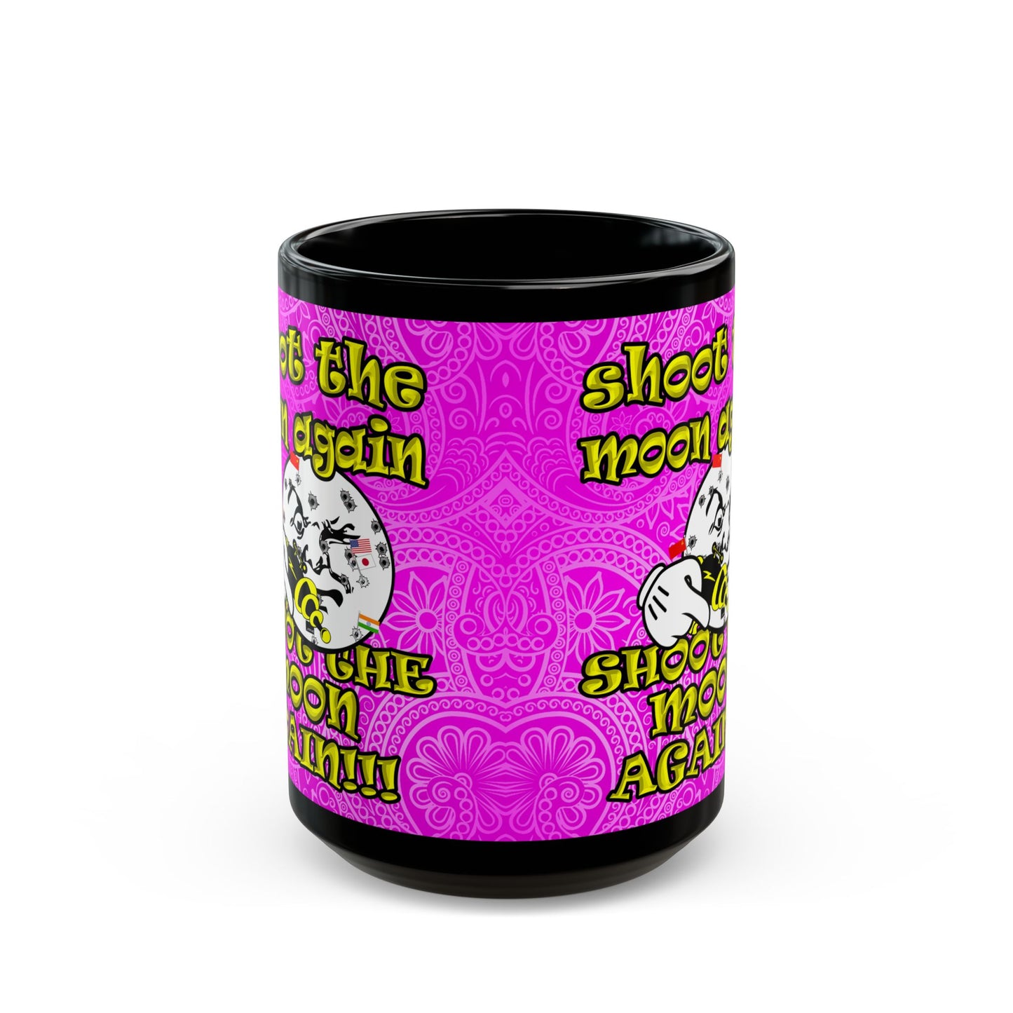 shoot the moon again - Black Mug (pink swirl)