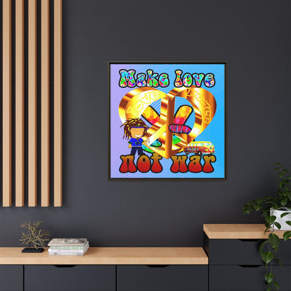 love peace - framed canvas art (light blue-purple wave)