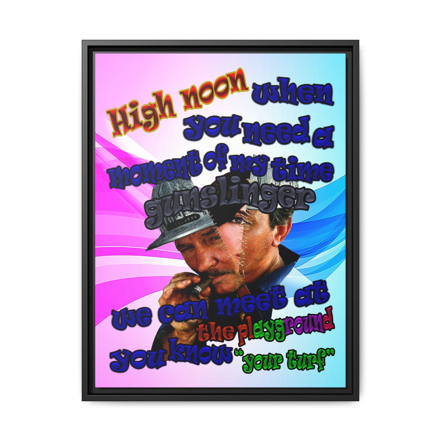 high noon - framed canvas art (light blue-pink wave)