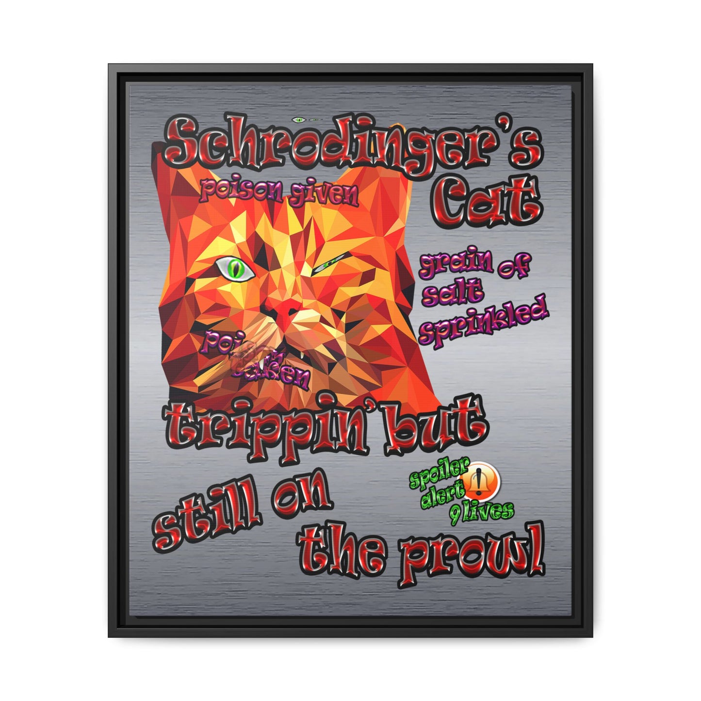 schrodinger's cat - framed canvas art (brushed nickel)