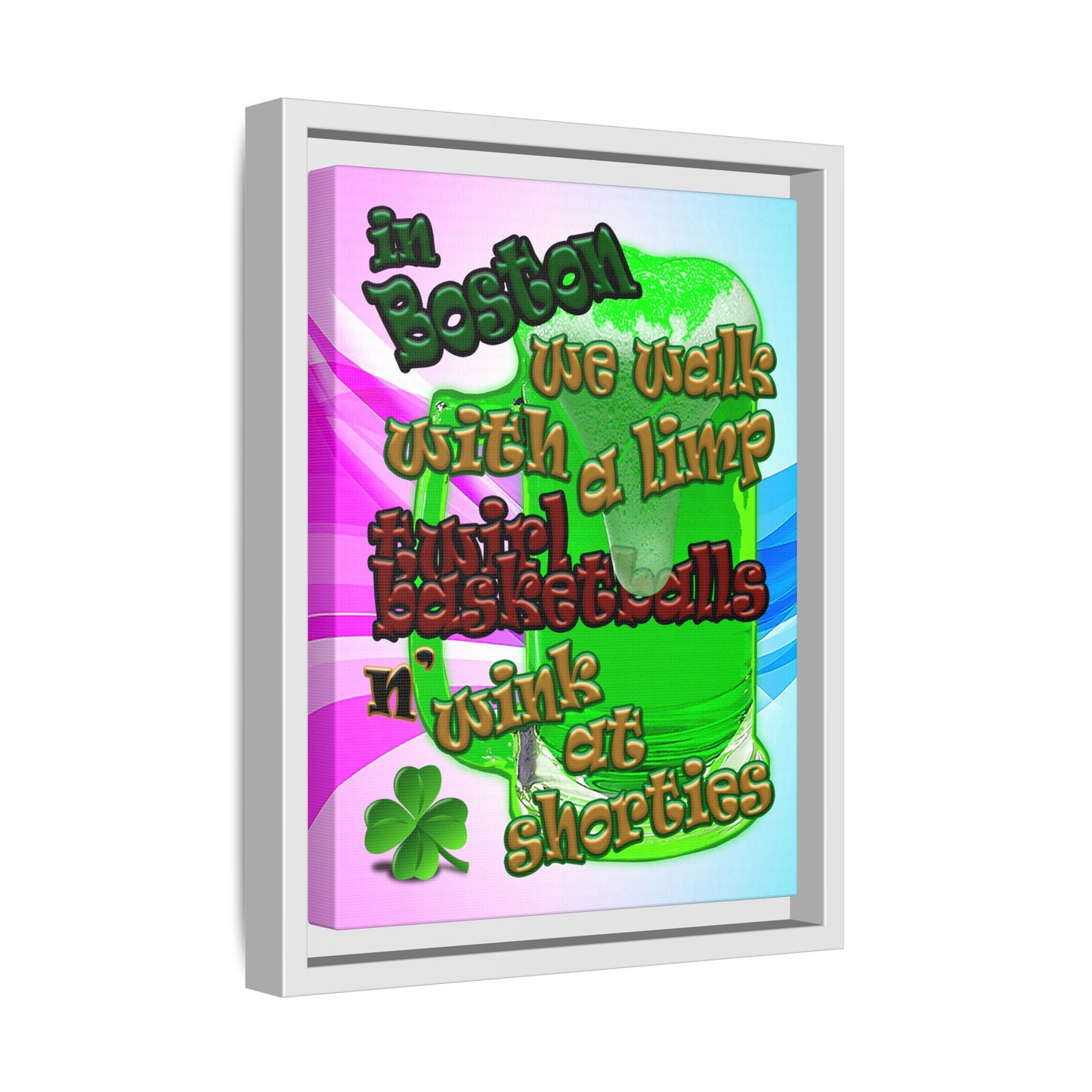 celtics logo - framed canvas art (light blue-pink wave)