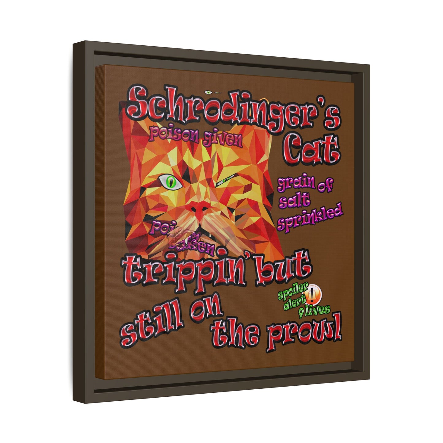 schrodinger's cat - framed canvas art (brown)