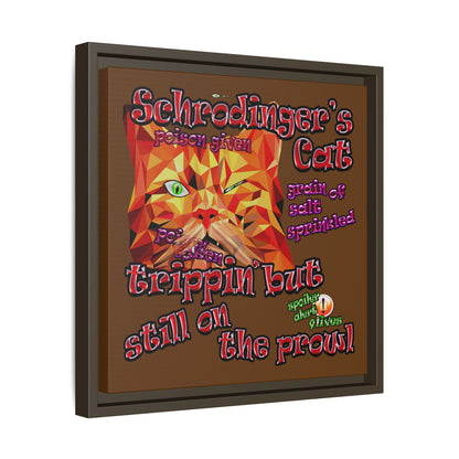 schrodinger's cat - framed canvas art (brown)