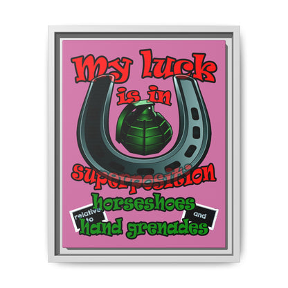 my luck - framed canvas art (light pink)