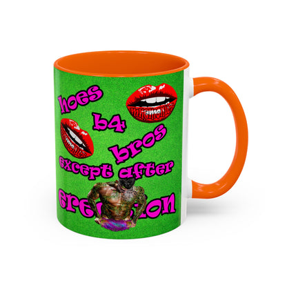hoes b4 bros - Accent Mug (green turf)