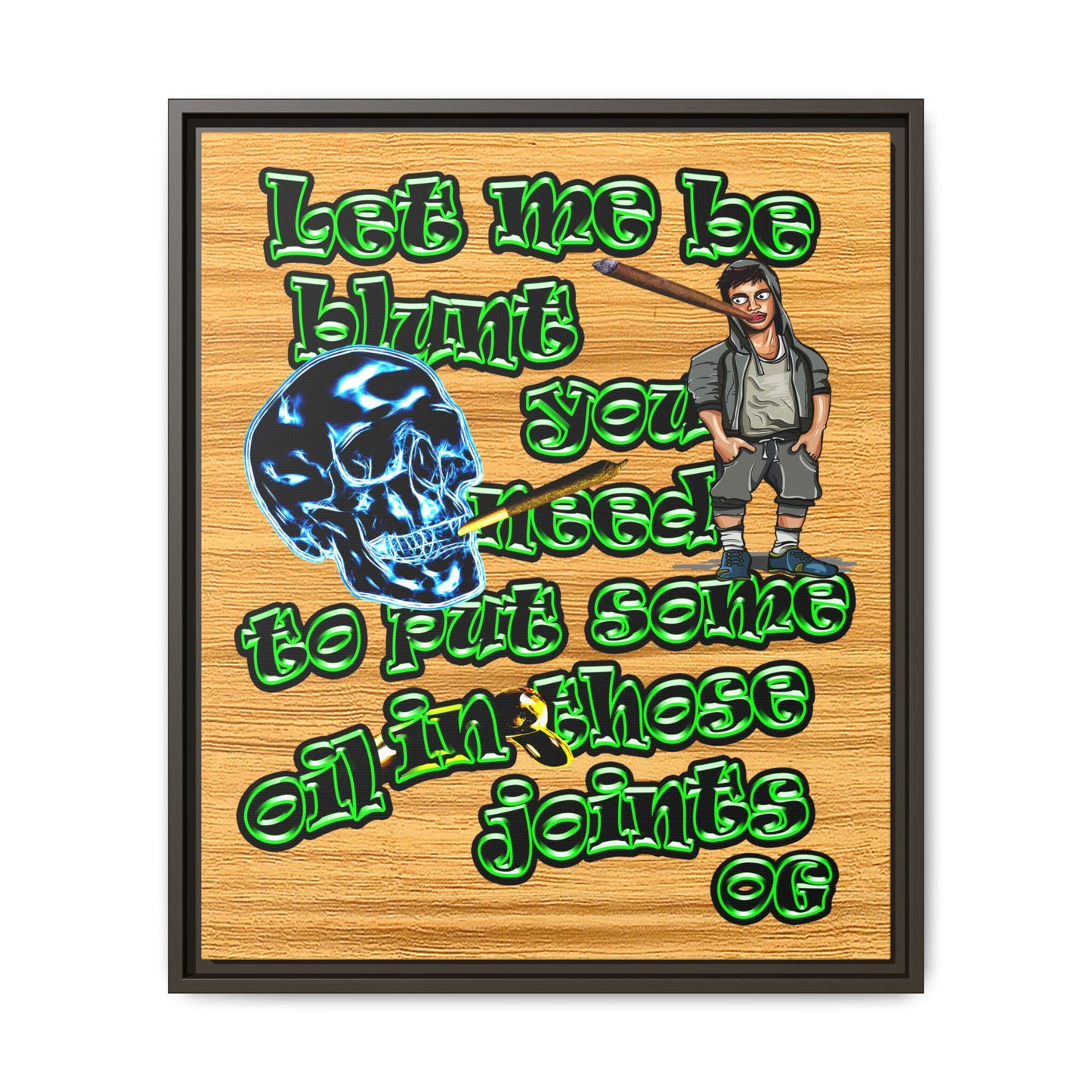 og - framed canvas art (butterscotch wood finish)