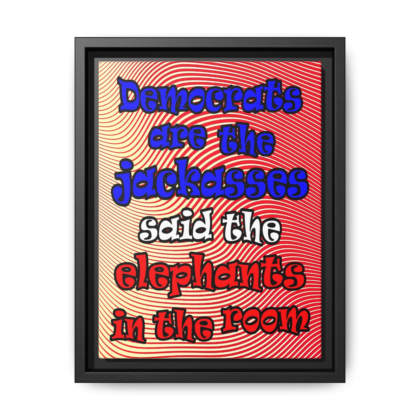 donkeys and elephants - framed canvas art (yellow-orange wave)