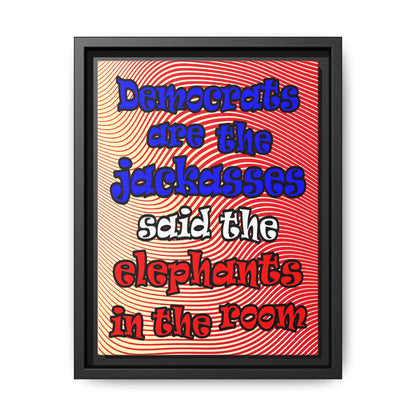 donkeys and elephants - framed canvas art (yellow-orange wave)