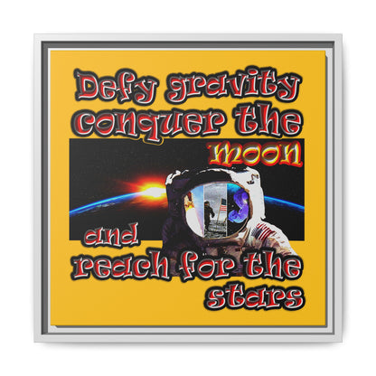 defy conquer reach - framed canvas art (yellow)