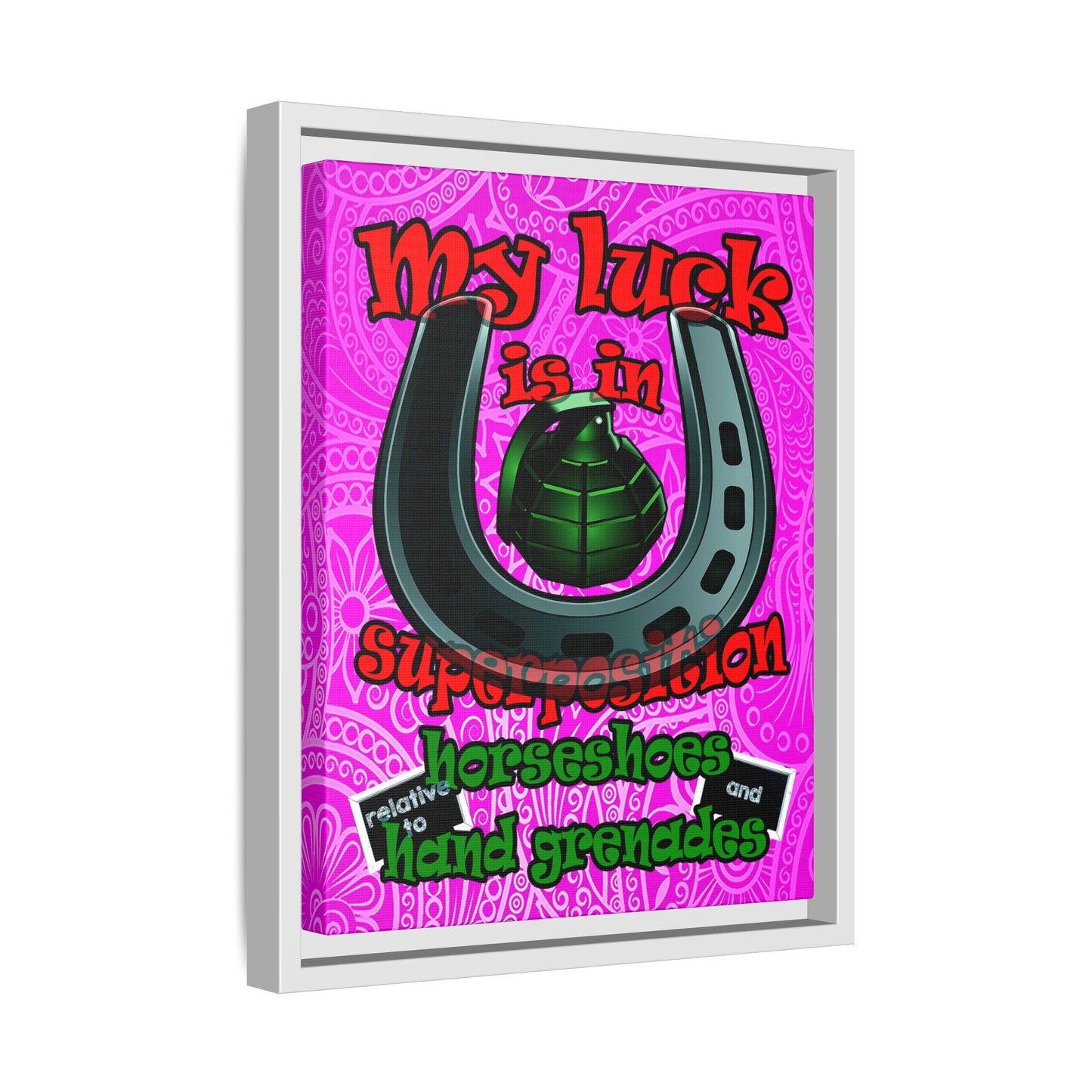 my luck - framed canvas art (pink swirl)