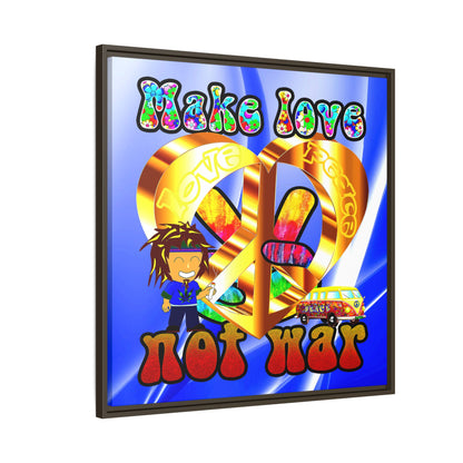 love peace - framed canvas art (blue-white wave)