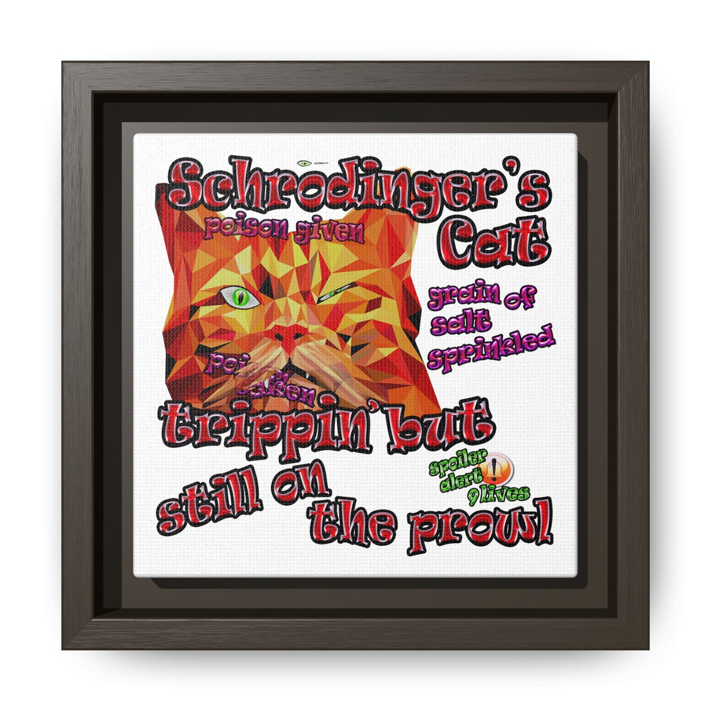 schrodinger's cat - framed canvas art (white)