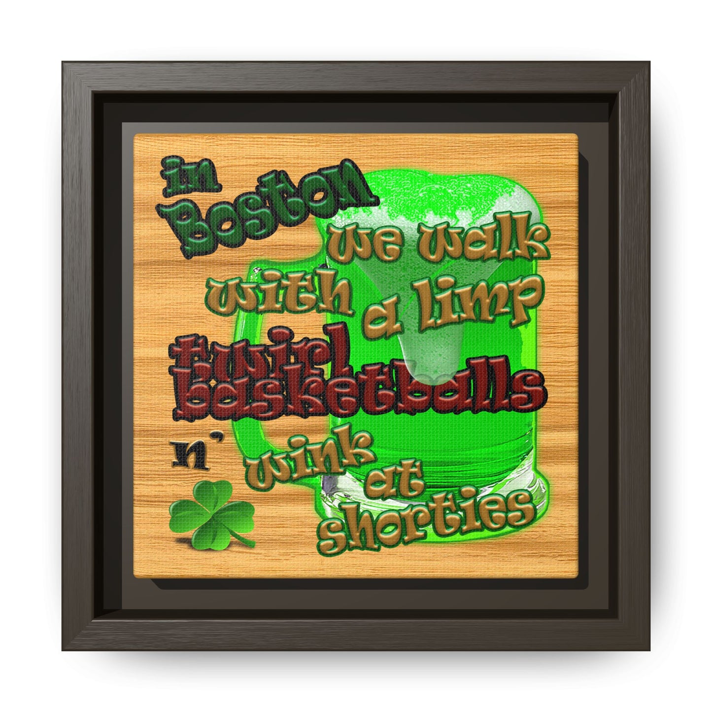celtics logo - framed canvas art (butterscotch wood finish)