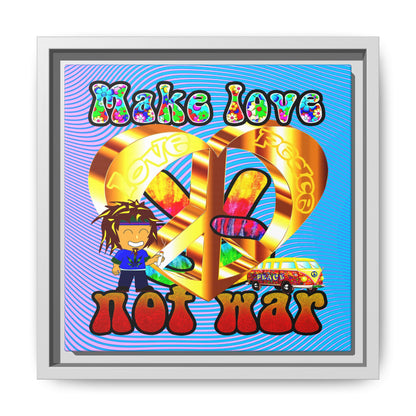 love peace - framed canvas art (light blue-purple wave)