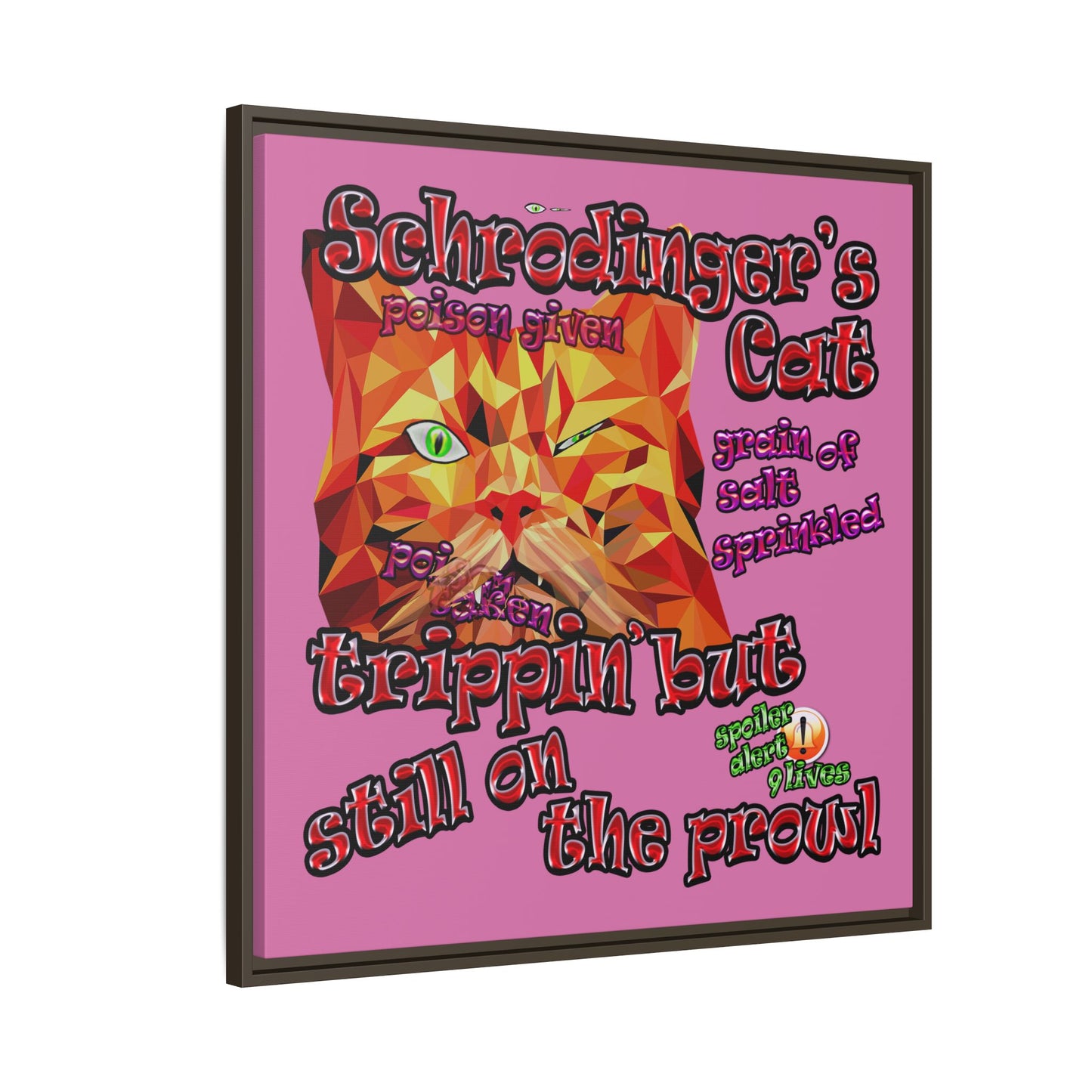 schrodinger's cat - framed canvas art (light pink)