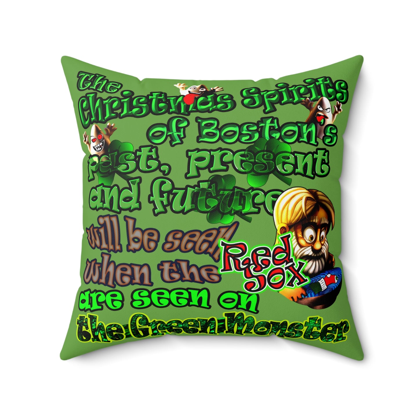 christmas spirits of boston - Spun Polyester Square Pillow - (green)