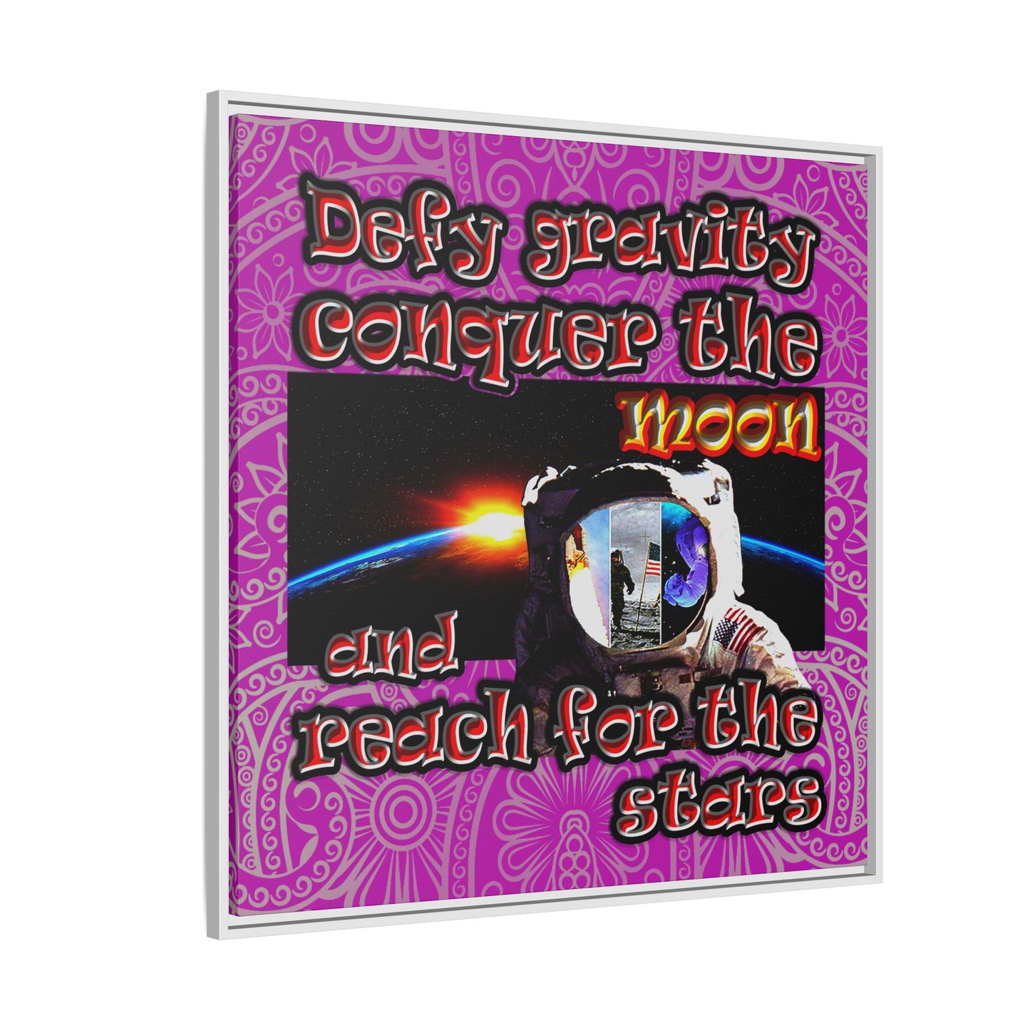 defy conquer reach - framed canvas art (pink swirl)