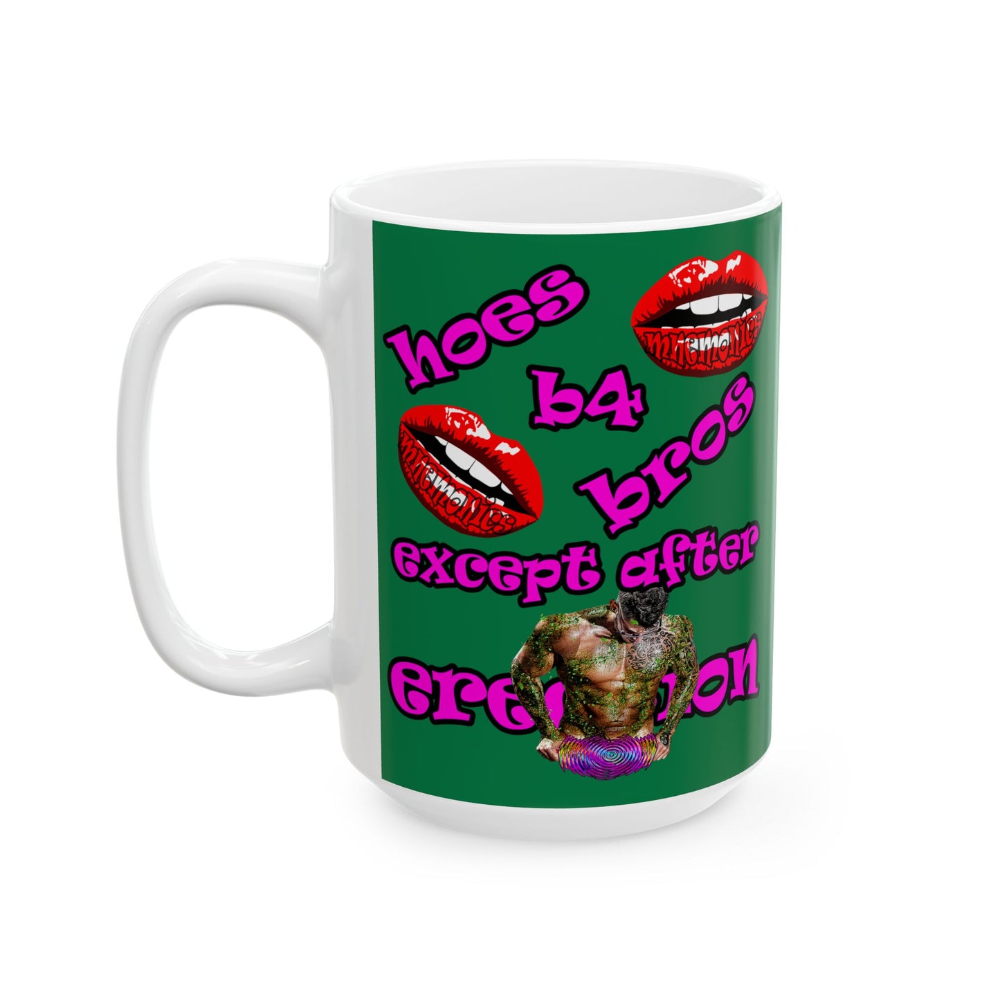 hoes b4 bros - White Mug (dark green)