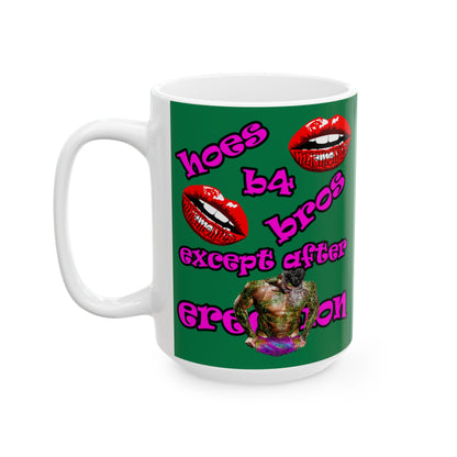 hoes b4 bros - White Mug (dark green)