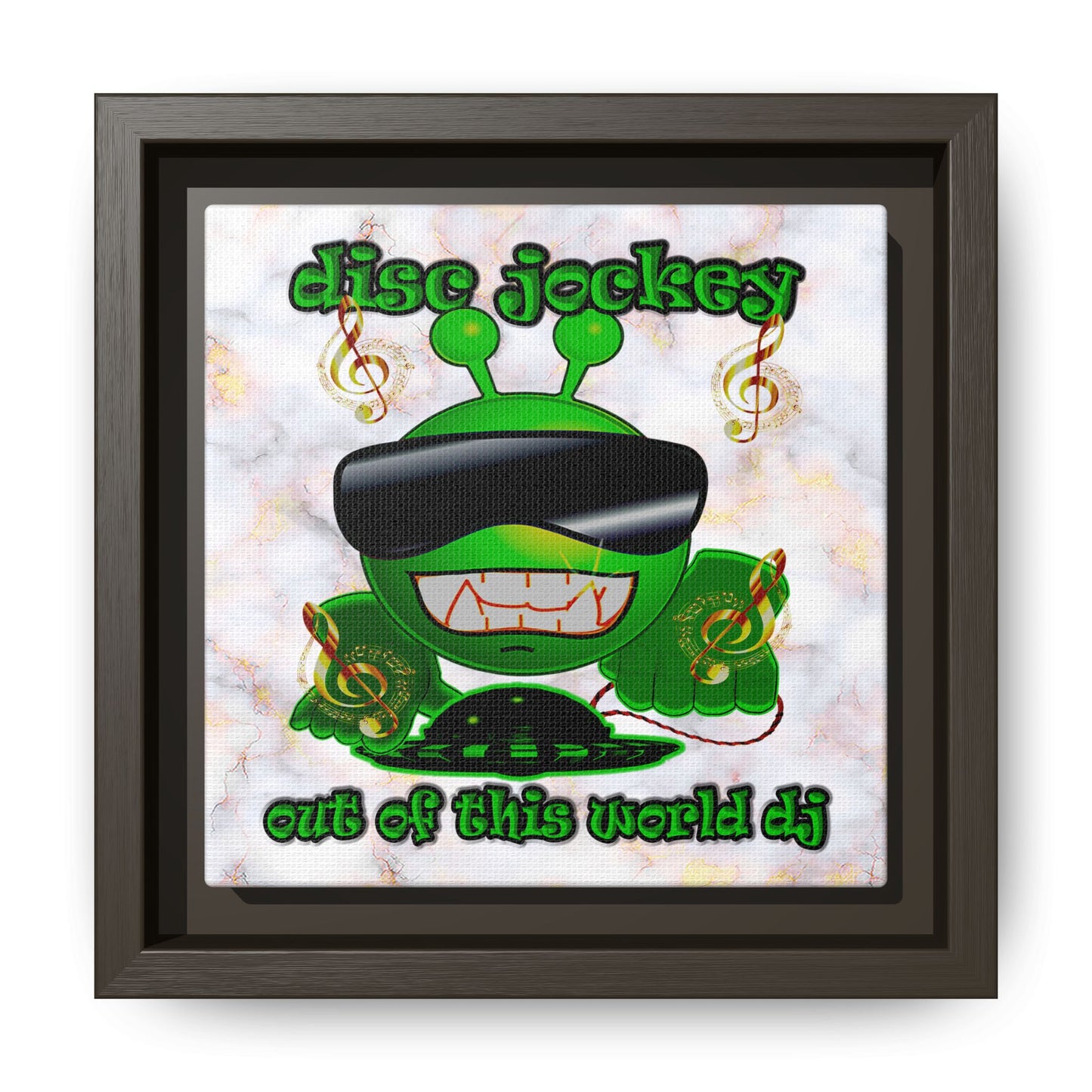 disc jockey - framed canvas art (white marble)