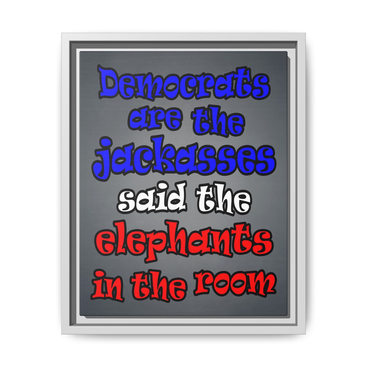 donkeys and elephants - framed canvas art (grey-light grey)