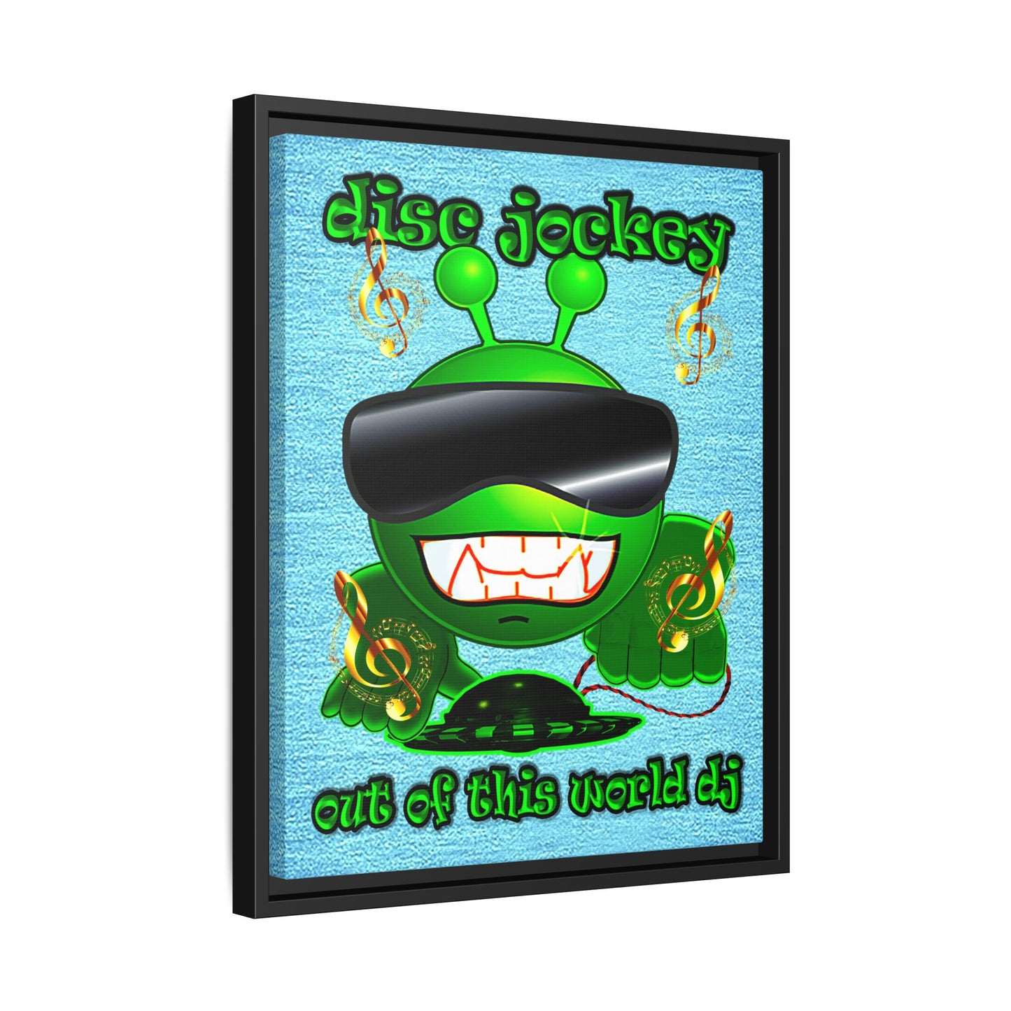 disc jockey - framed canvas art (faded blue)