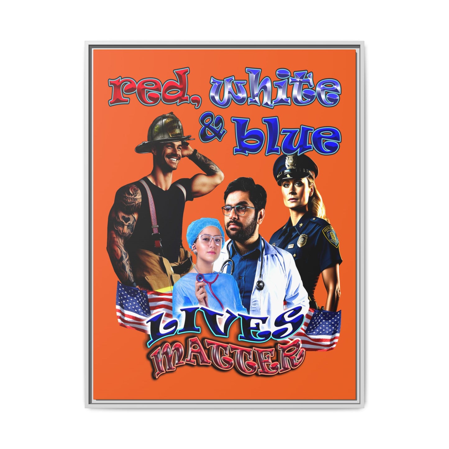 rw&b lives matter - framed canvas art (orange)