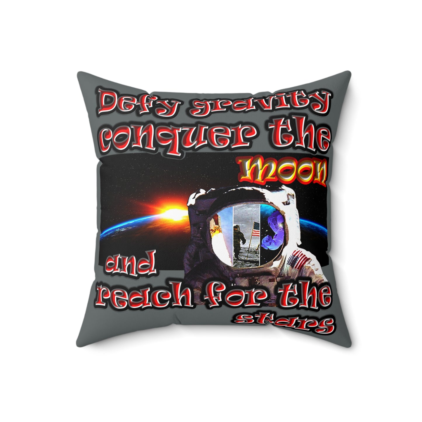 defy conquer reach - Spun Polyester Square Pillow - (dark grey)