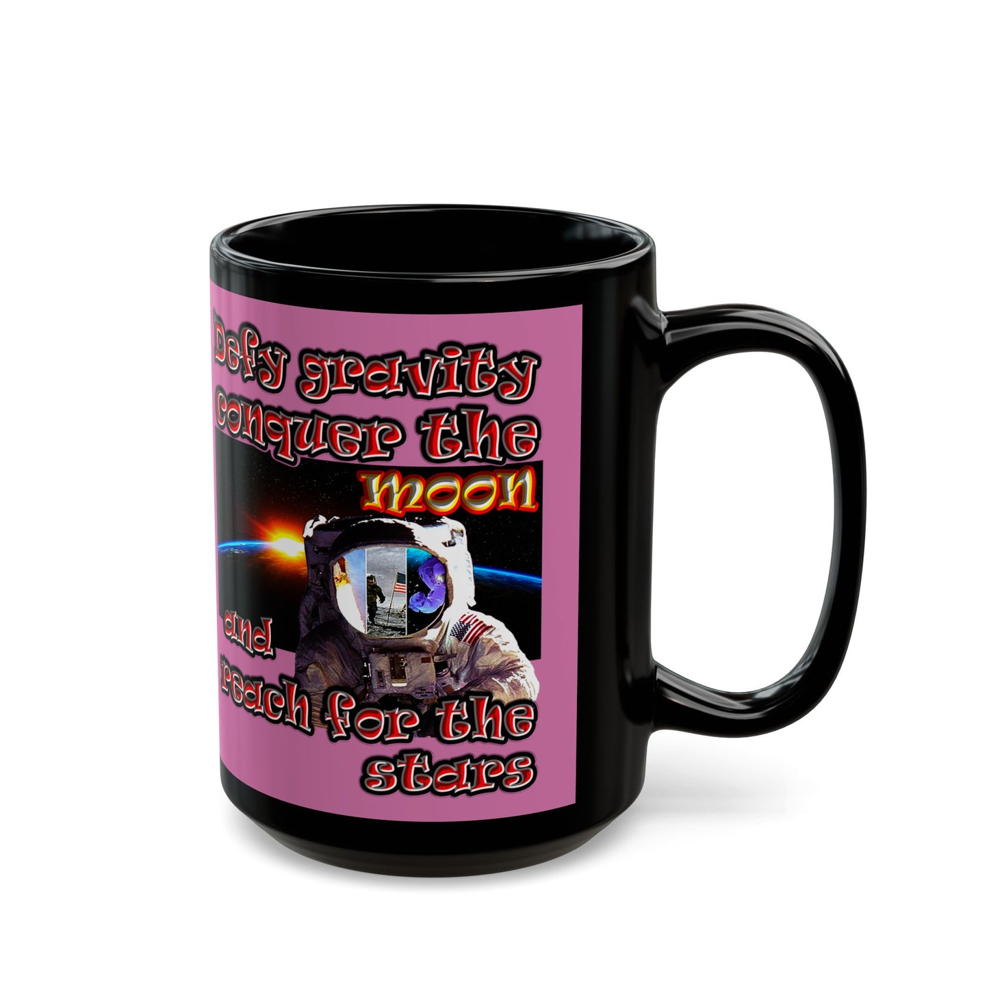 defy conquer reach - Black Mug (light pink)