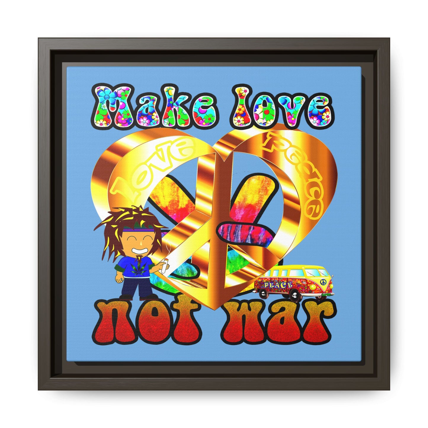 love peace - framed canvas art (light blue)
