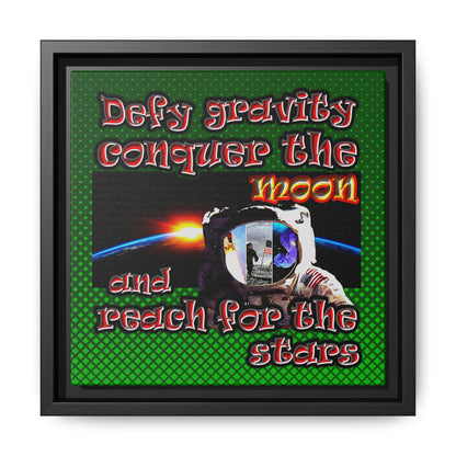 defy conquer reach - framed canvas art (logo green)