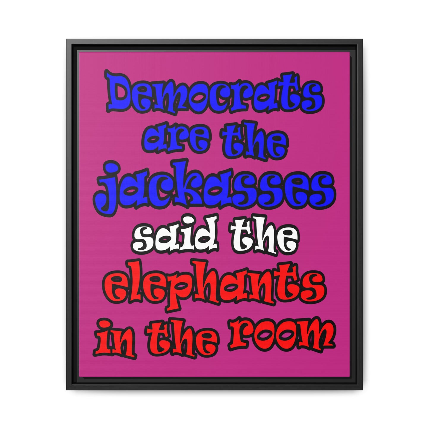 donkeys and elephants - framed canvas art (pink)