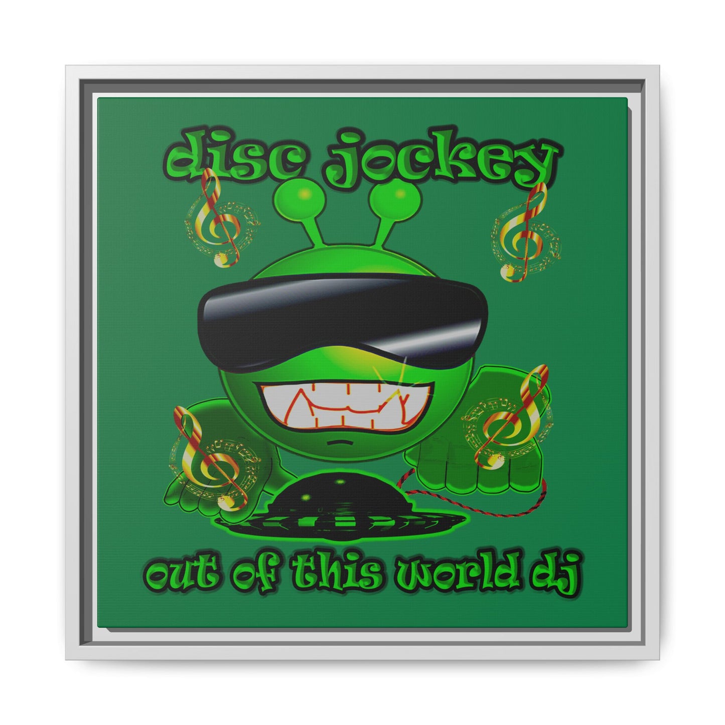 disc jockey - framed canvas art (dark green)