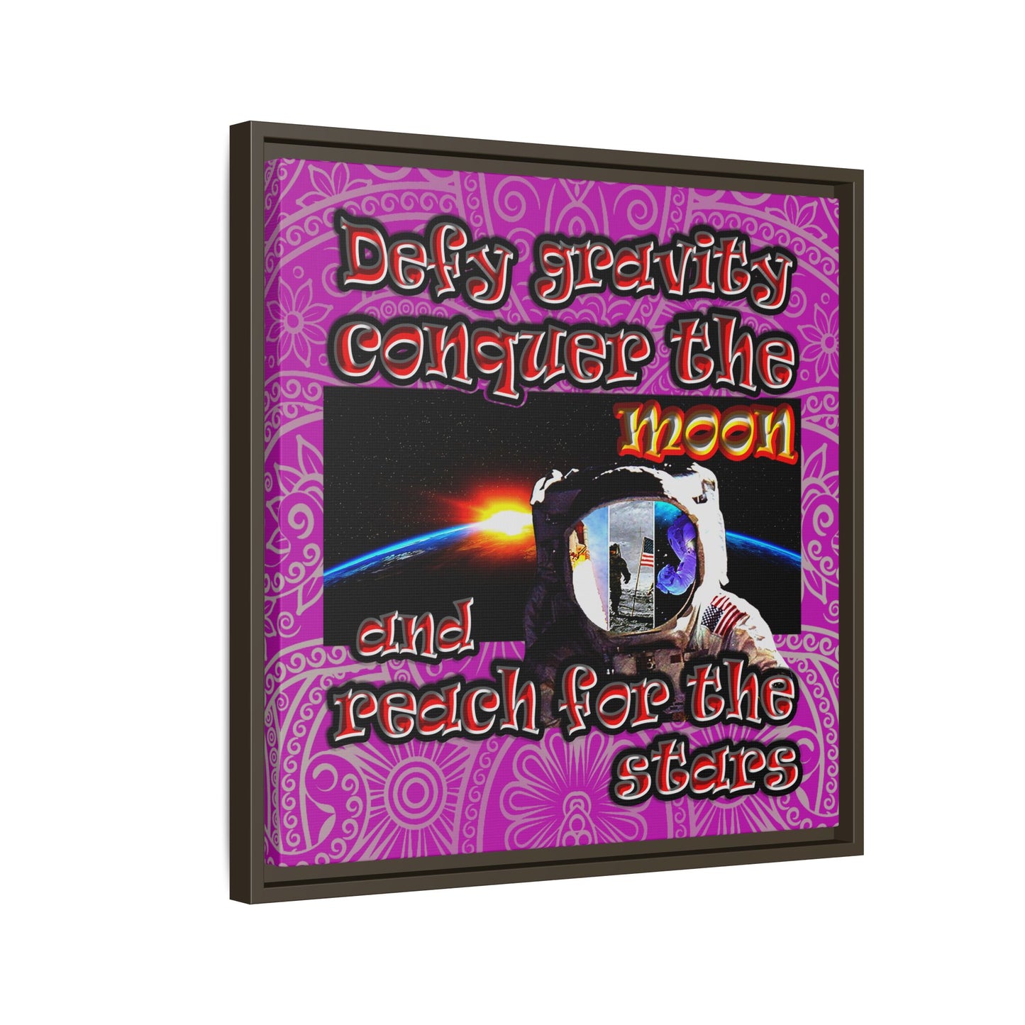 defy conquer reach - framed canvas art (pink swirl)
