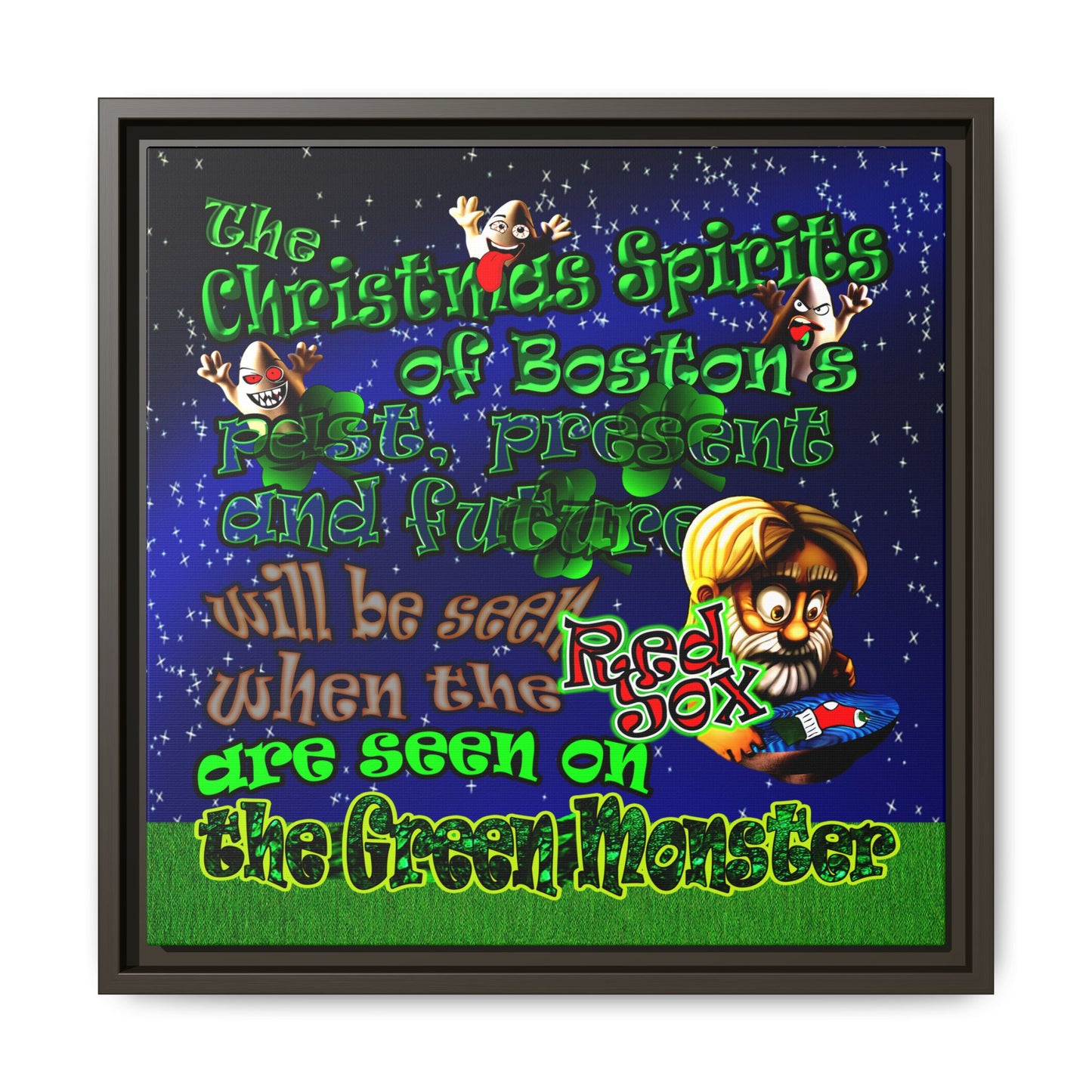 christmas spirits of boston - framed canvas art ('snoops' background)