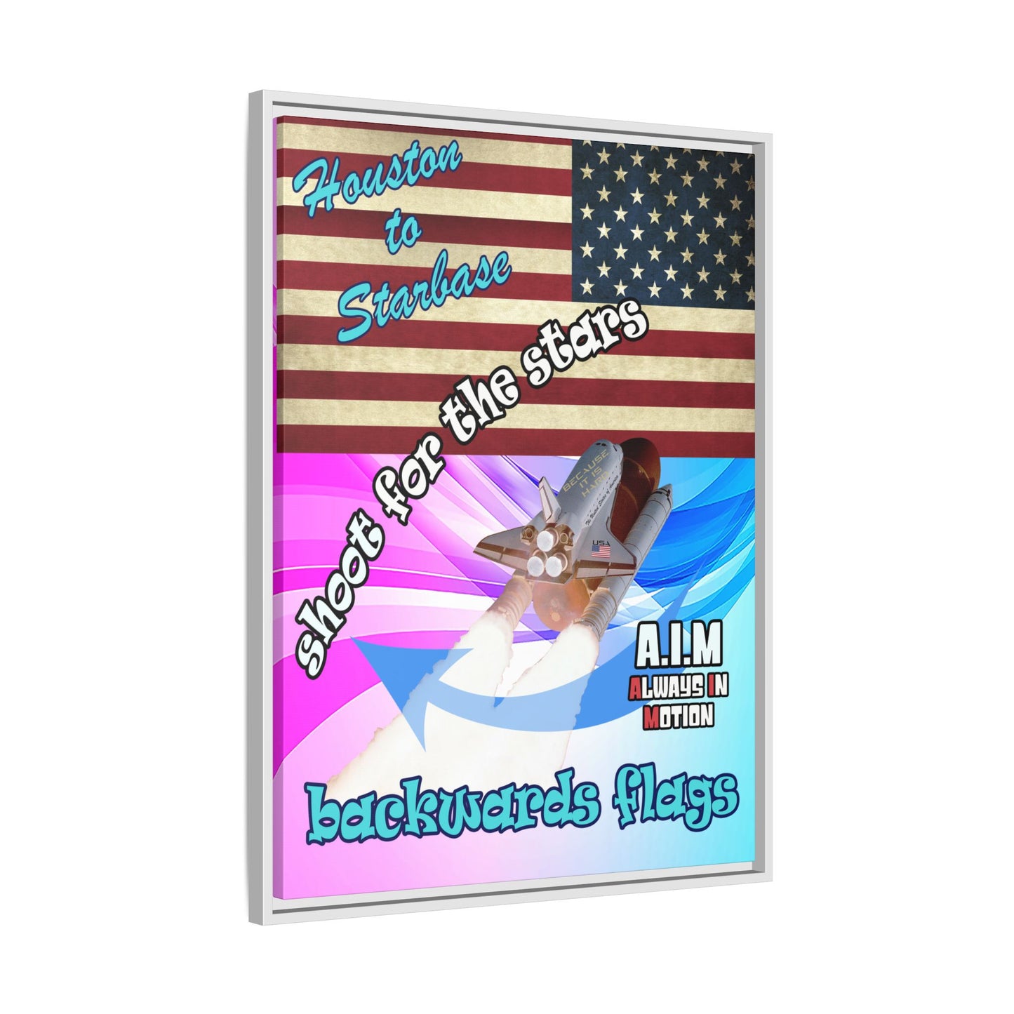 shoot for the stars - framed canvas art (light blue-pink wave)