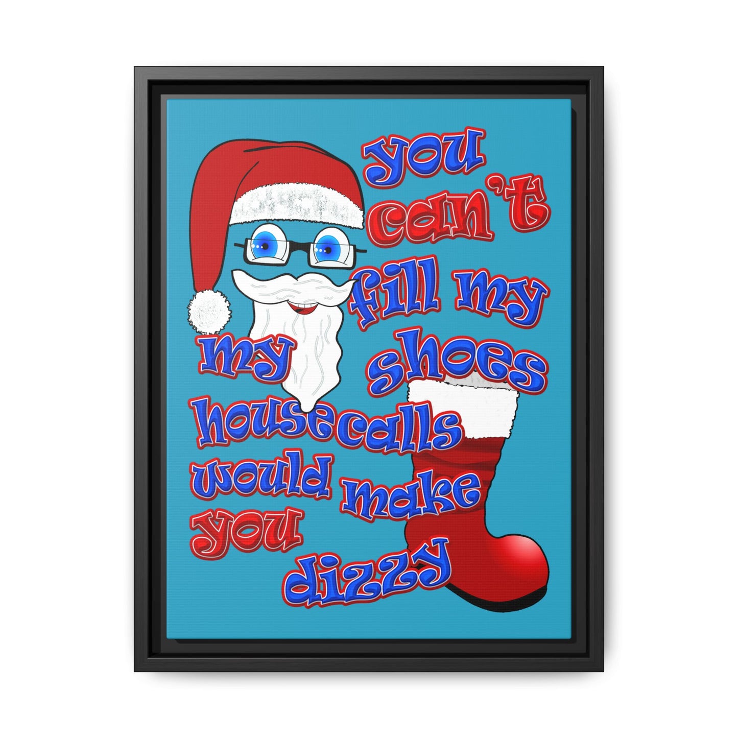 santa's shoes - framed canvas art (turquoise)