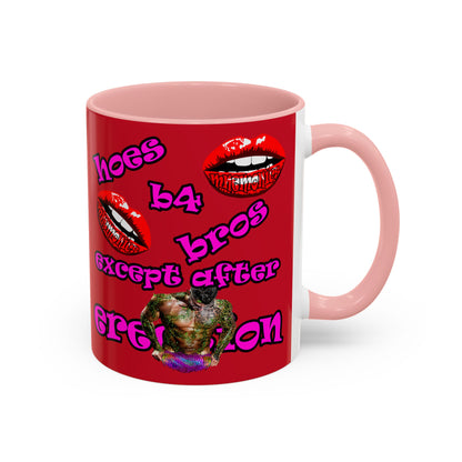 hoes b4 bros - Accent Mug (dark red)