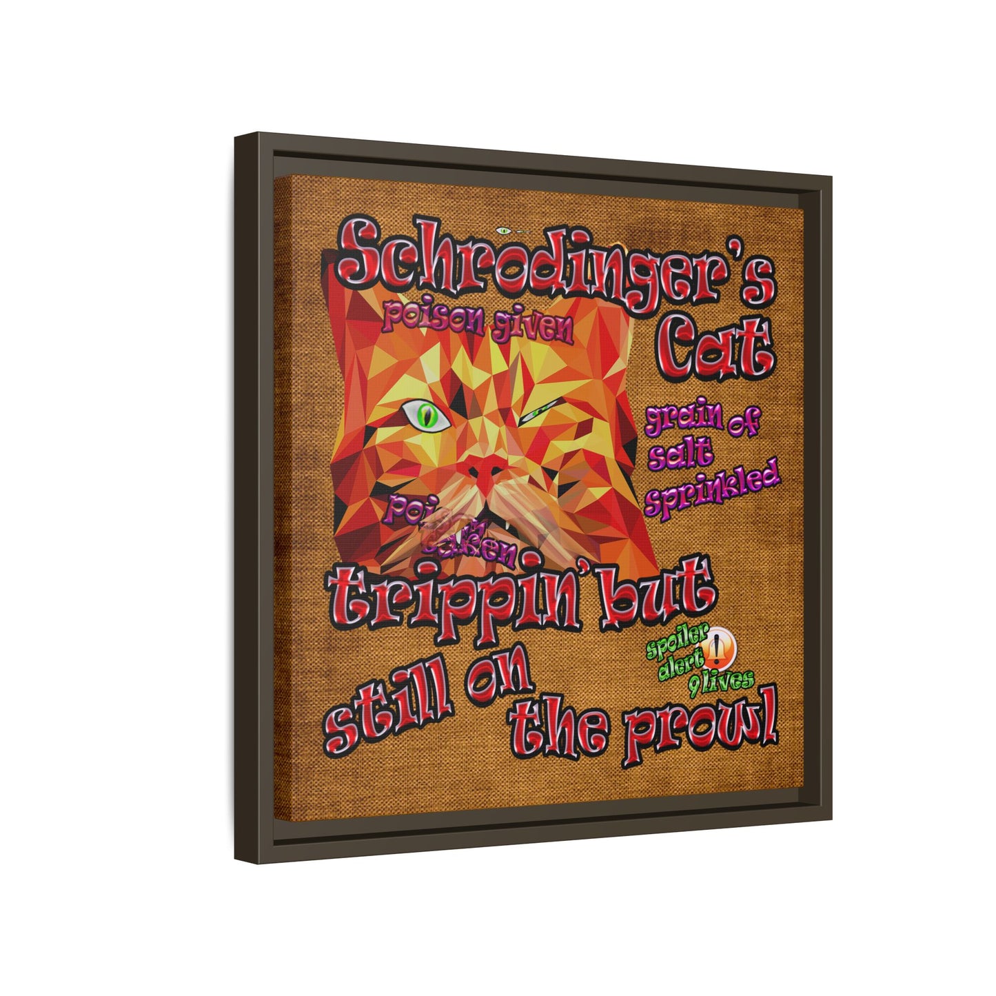 schrodinger's cat - framed canvas art (brown papyrus)