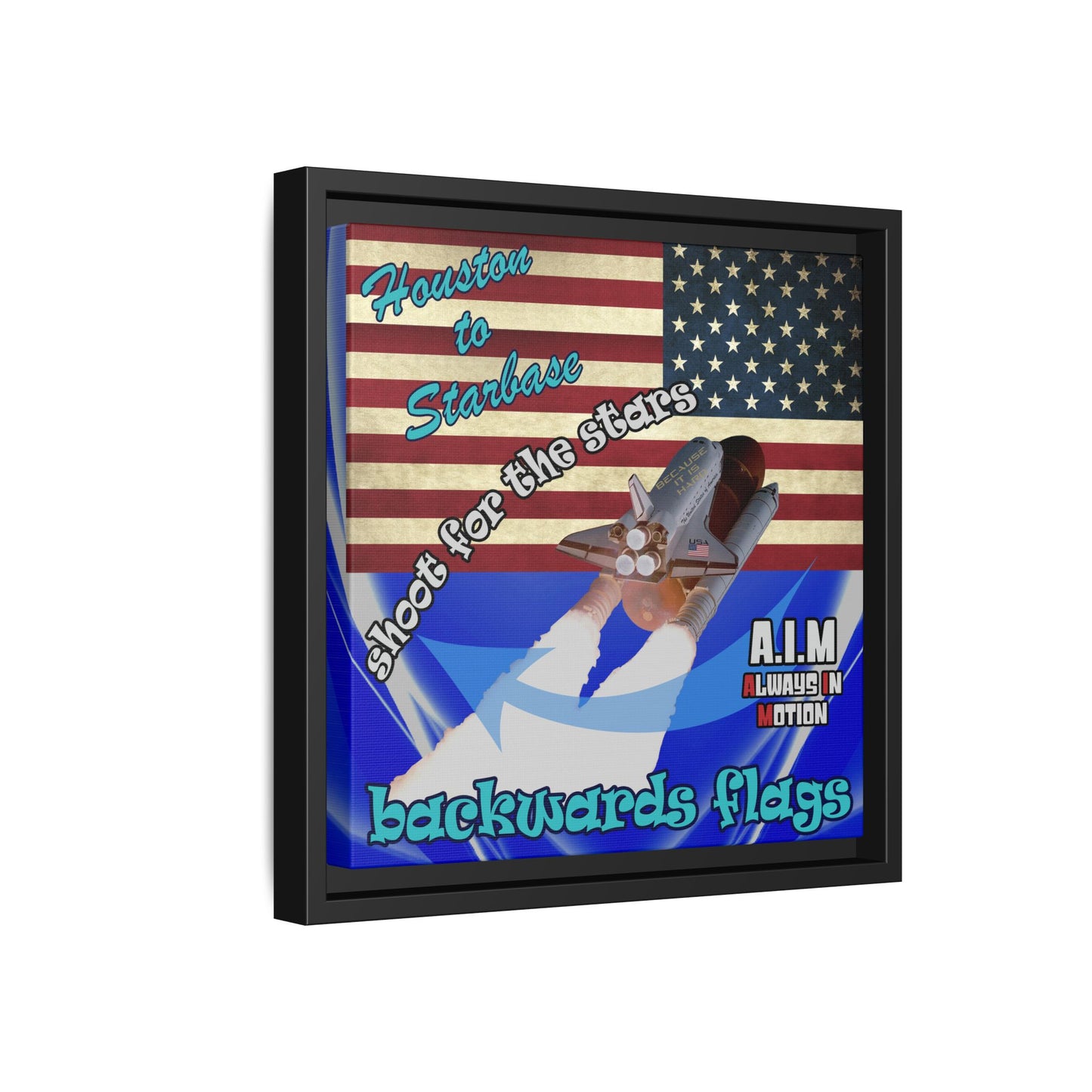 shoot for the stars - framed canvas art (blue-white wave)