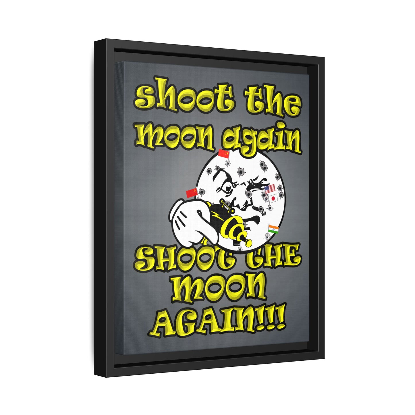 shoot the moon again - framed canvas art (grey-light grey)