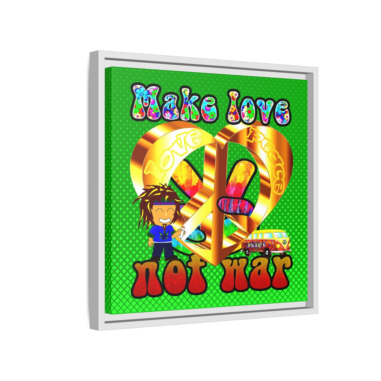 love peace - framed canvas art (logo green)