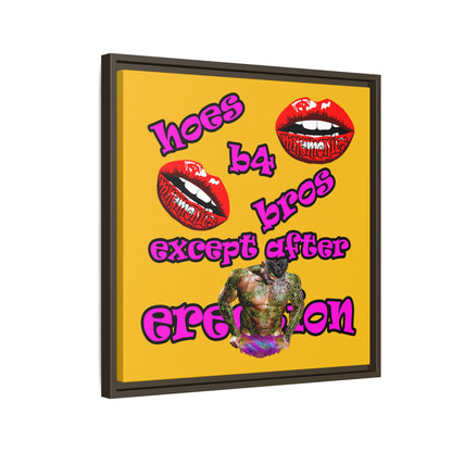 hoes b4 bros - framed canvas art (yellow)